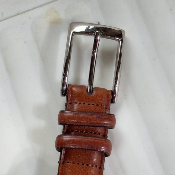 DANIEL CREMIEUX Collection Mens Brown Italian Leather Belt Silver Buckle Size 44 - Picture 4 of 16